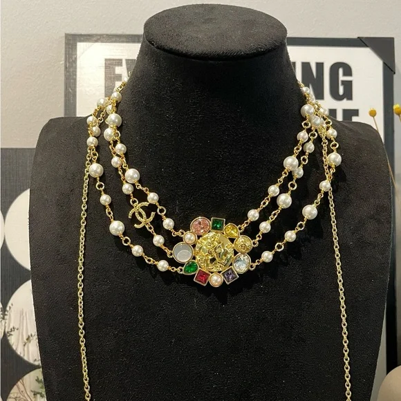 CHANEL Gold-Tone Multi-Gem & Pearl Layered Necklace - Picture 4 of 7